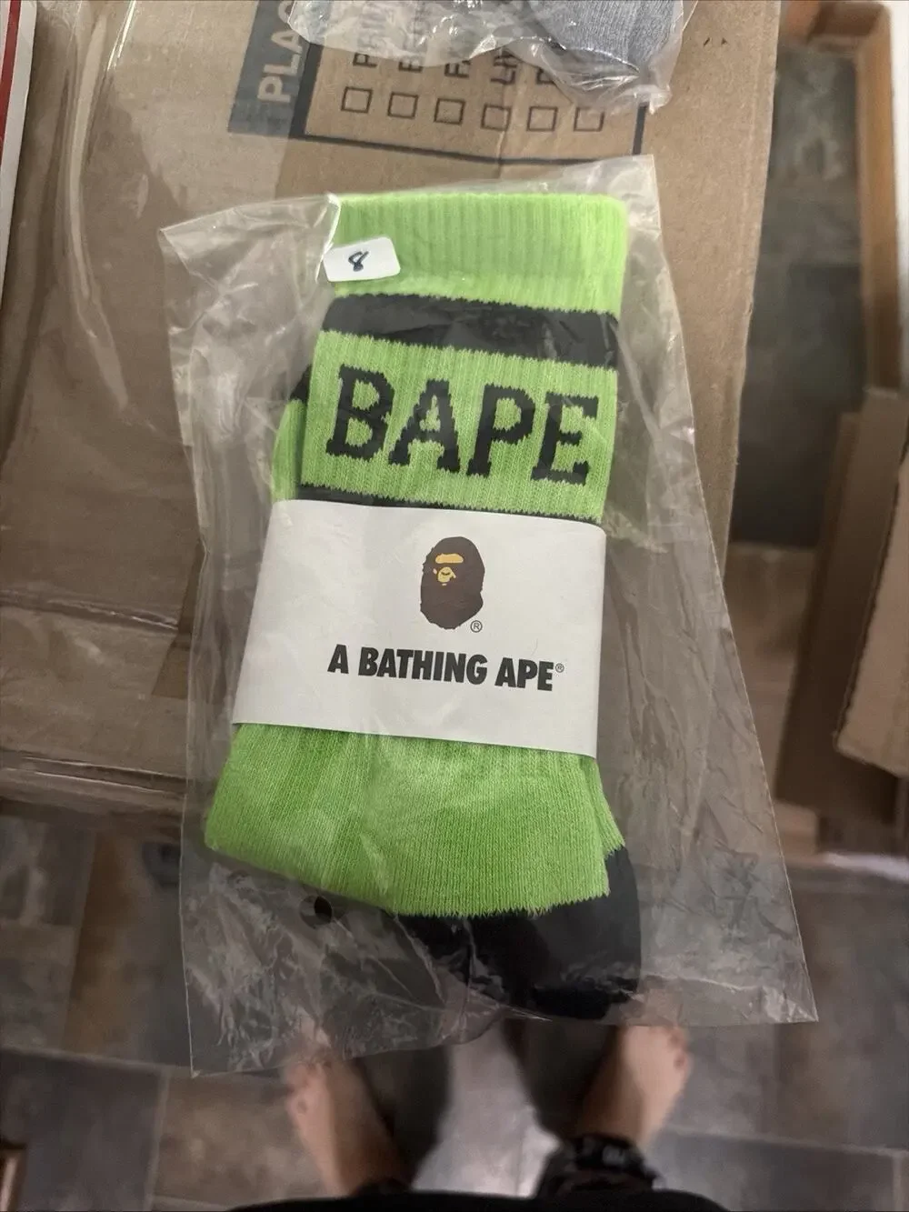 A Bathing Ape BAPE Neon Green Crew Socks